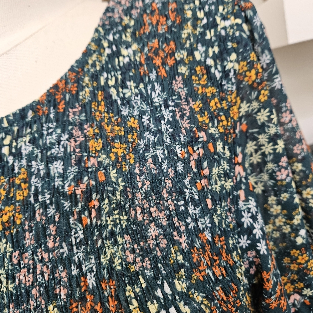 Puff Sleeve Floral Midi Dress with Smocked Bodice - Picture 7 of 7